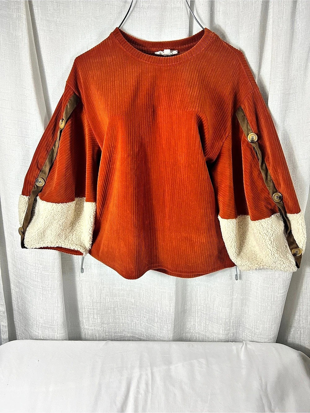 THML BOHO Color Block Long Sleeve Top in Orange & Cream Size Medium